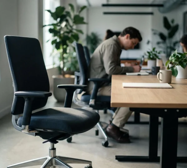 Bureau professionnel vide avec une chaise en premier plan, symbolisant l'absence d'une personne clé dans une entreprise