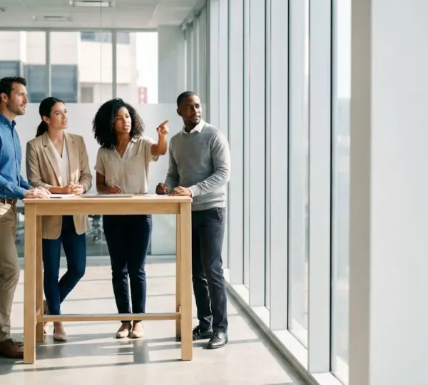 Une équipe de collaborateurs alignée et concentrée symbolisant une productivité optimisée sans recrutement supplémentaire
