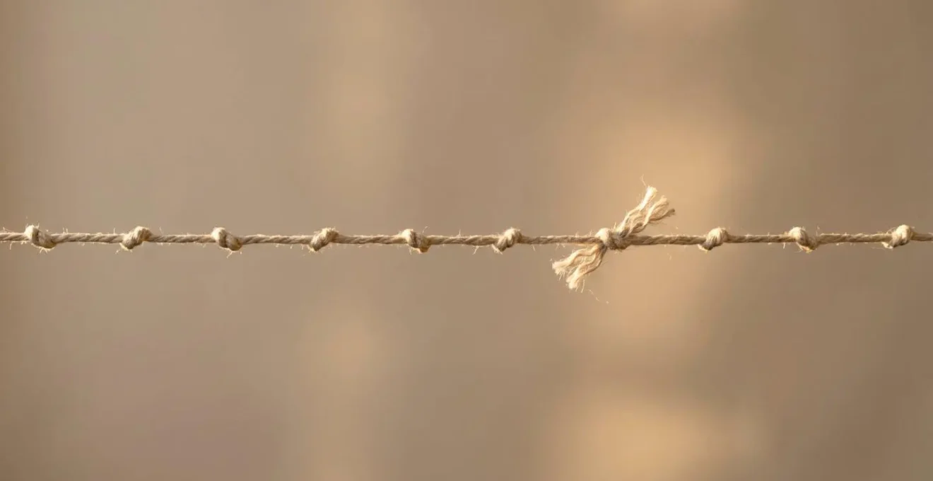 Illustration symbolique d'un fil tendu avec des noeuds régulièrement espacés, représentant la continuité et la fiabilité du suivi client