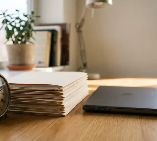Espace de travail lumineux et épuré symbolisant une comptabilité maîtrisée et un gain de temps pour l'entrepreneur